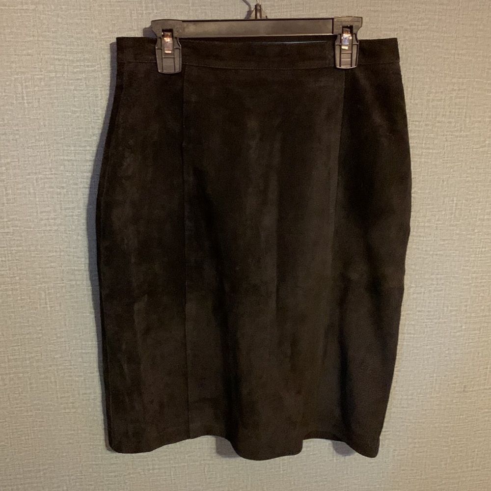 Authentic Suede Leather Vintage Black Leather Pencil Skirt Size 6/Small Classic - Picture 3 of 13